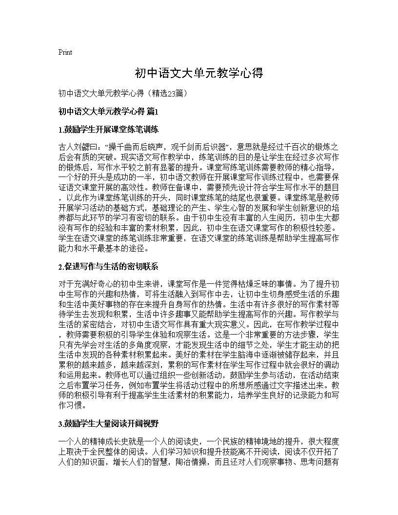 初中语文大单元教学心得23篇