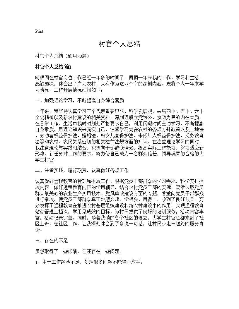 村官个人总结20篇