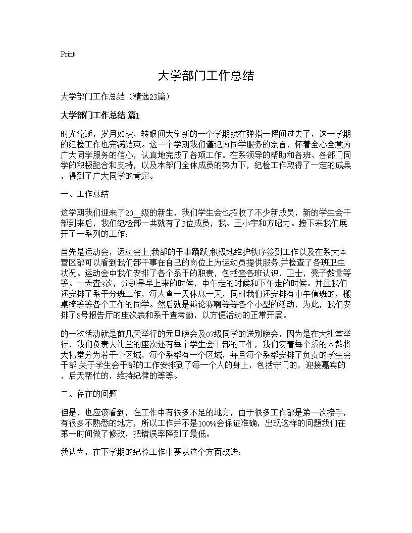 大学部门工作总结23篇