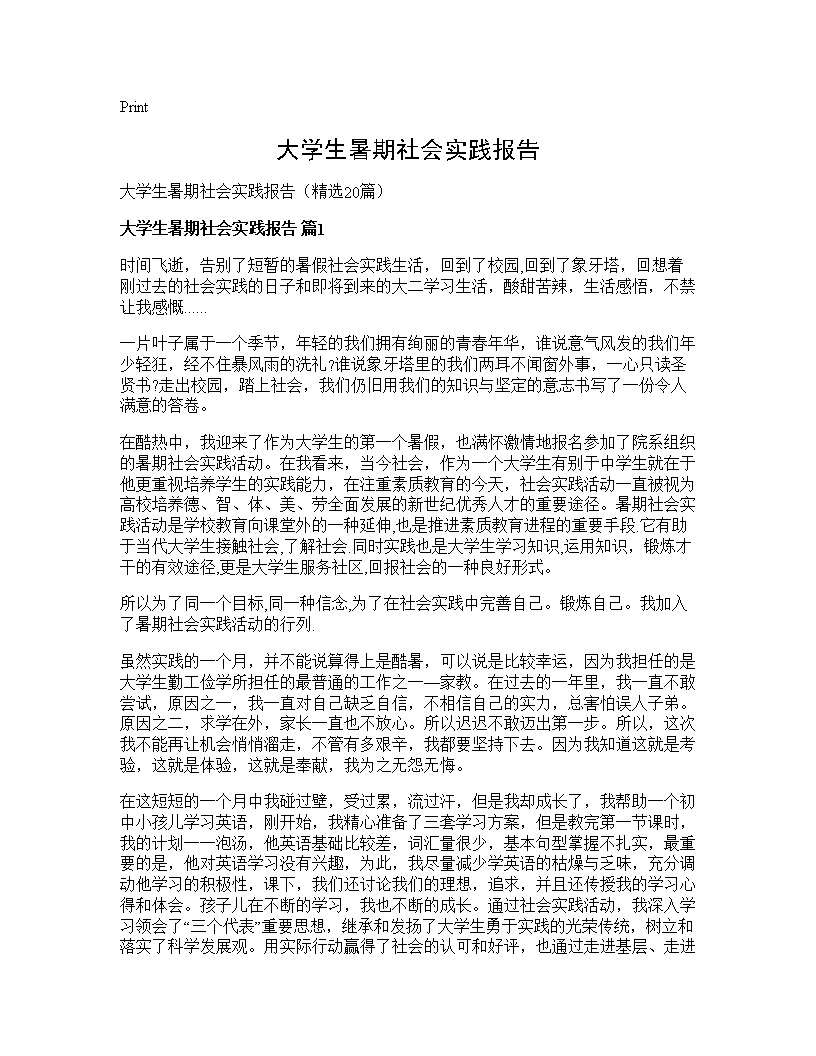 大学生暑期社会实践报告 (共29页)