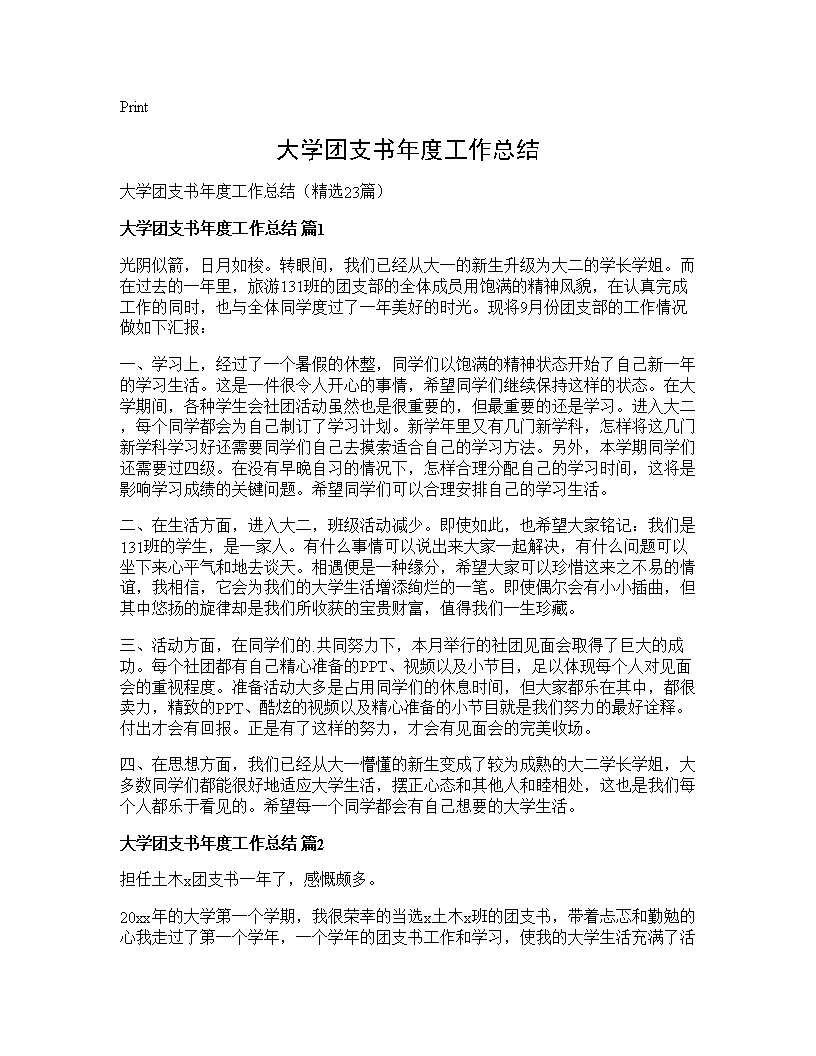 大学团支书年度工作总结23篇