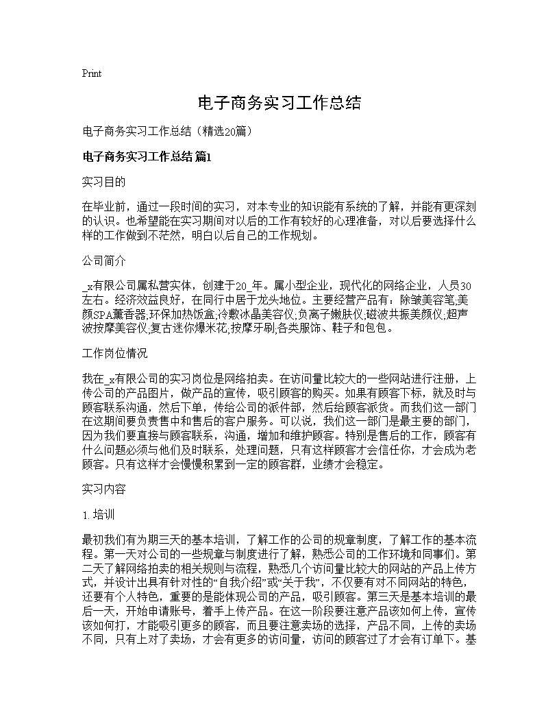 电子商务实习工作总结20篇