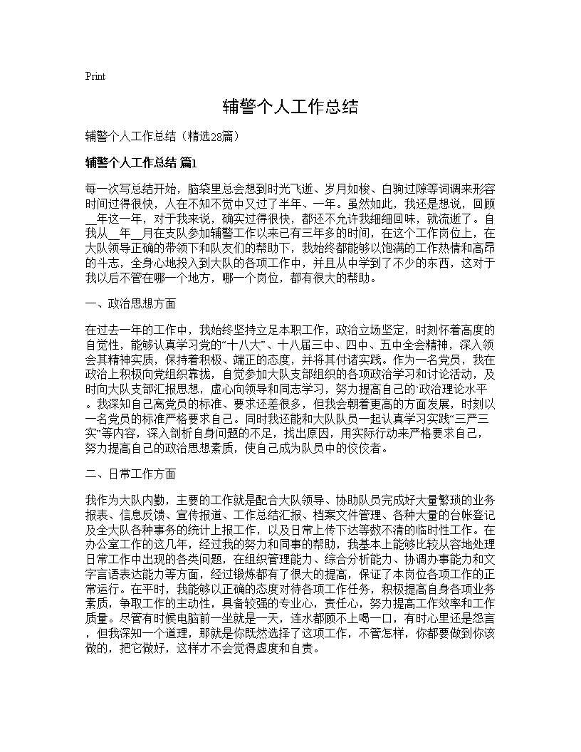 辅警个人工作总结28篇