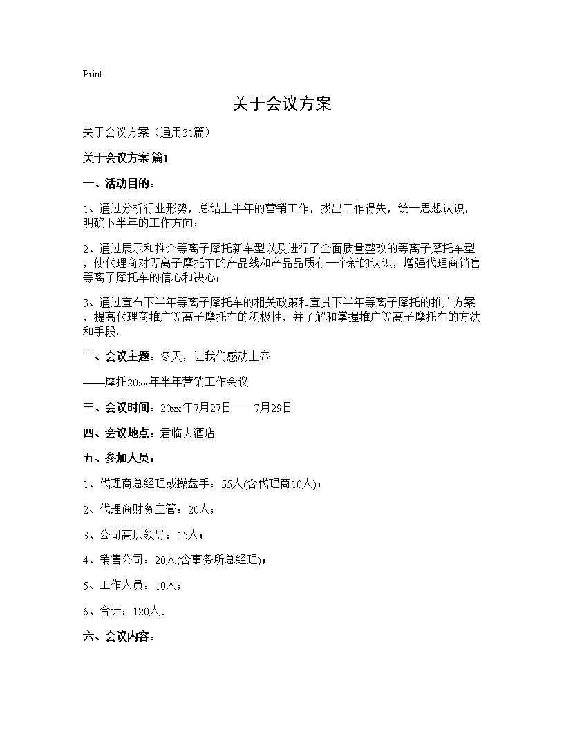 关于会议方案31篇