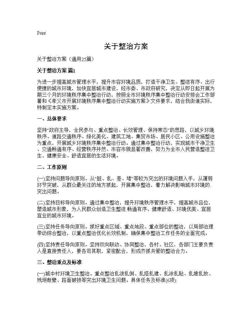 关于整治方案25篇