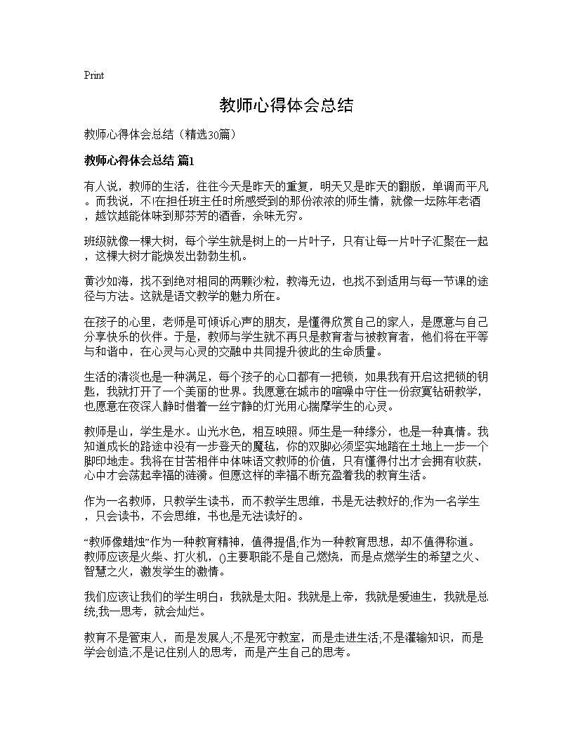 教师心得体会总结30篇