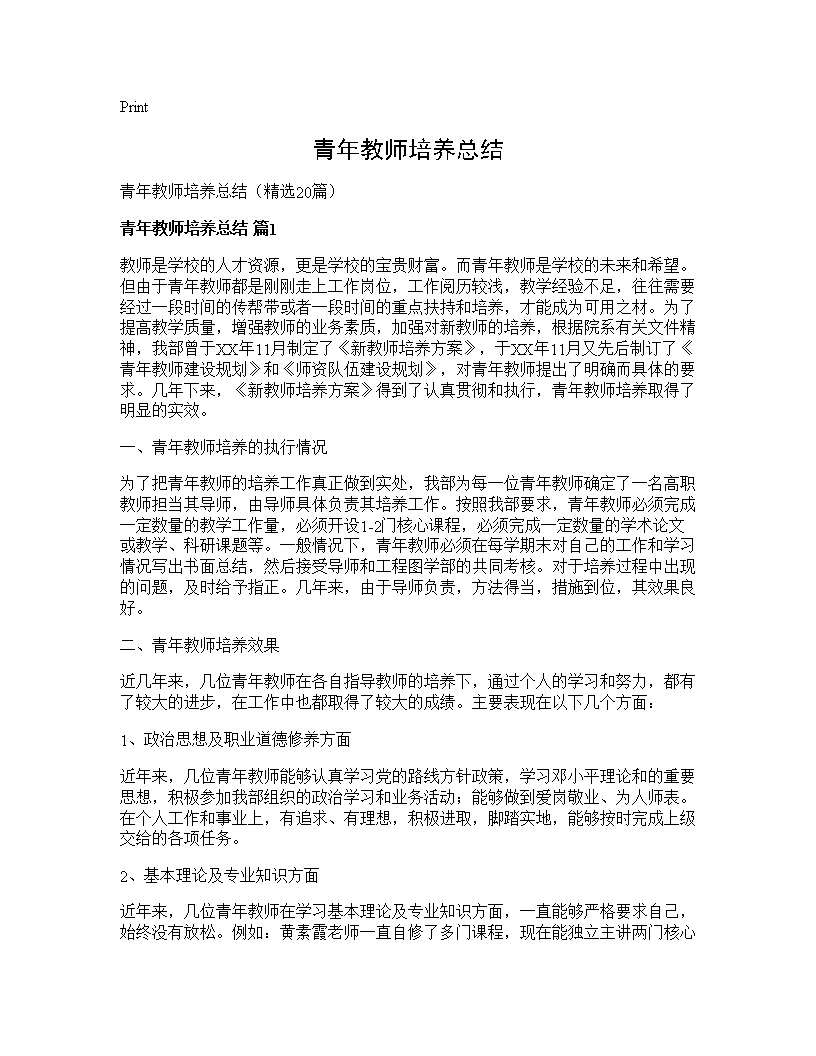 青年教师培养总结20篇