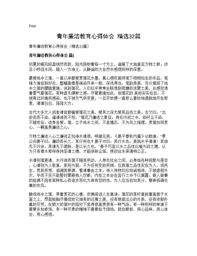 青年廉洁教育心得体会(精选32篇)