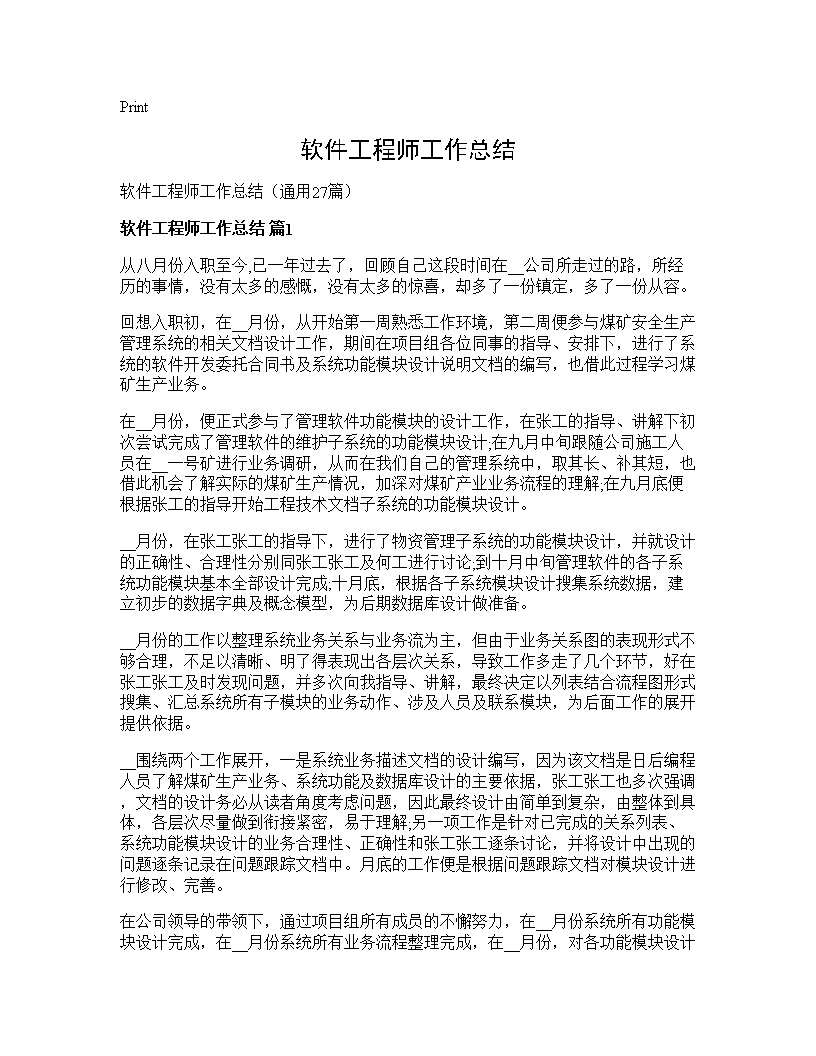 软件工程师工作总结27篇