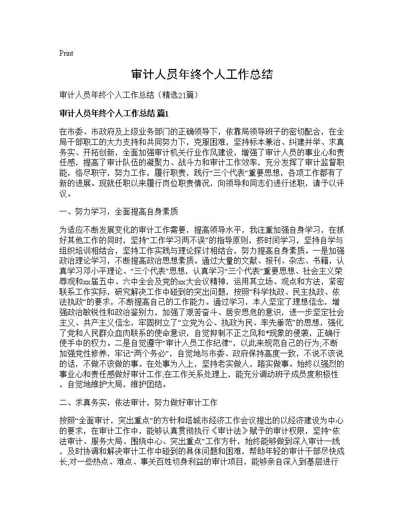 审计人员年终个人工作总结21篇