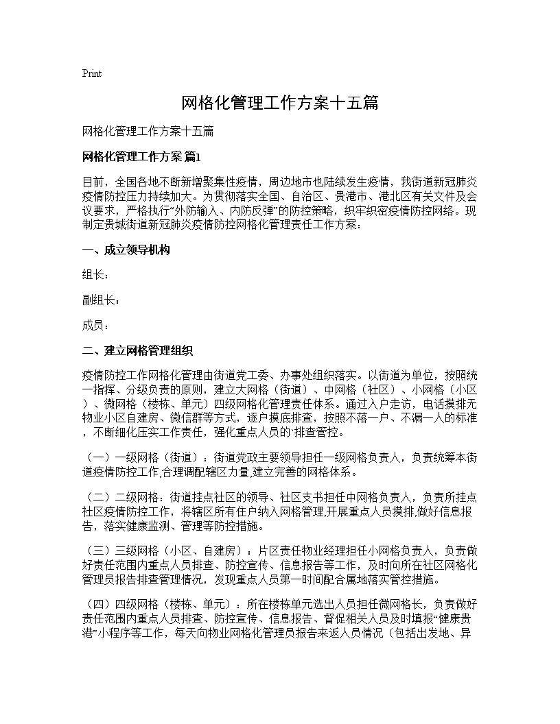 网格化管理工作方案十五篇