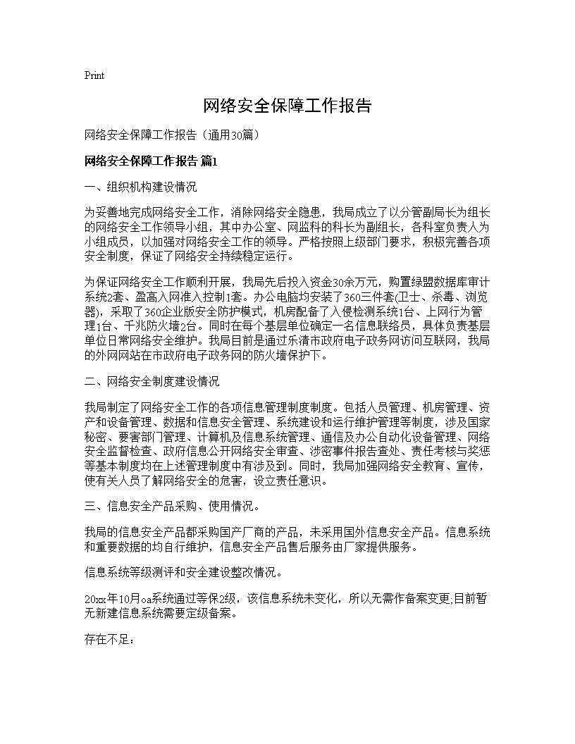 网络安全保障工作报告30篇