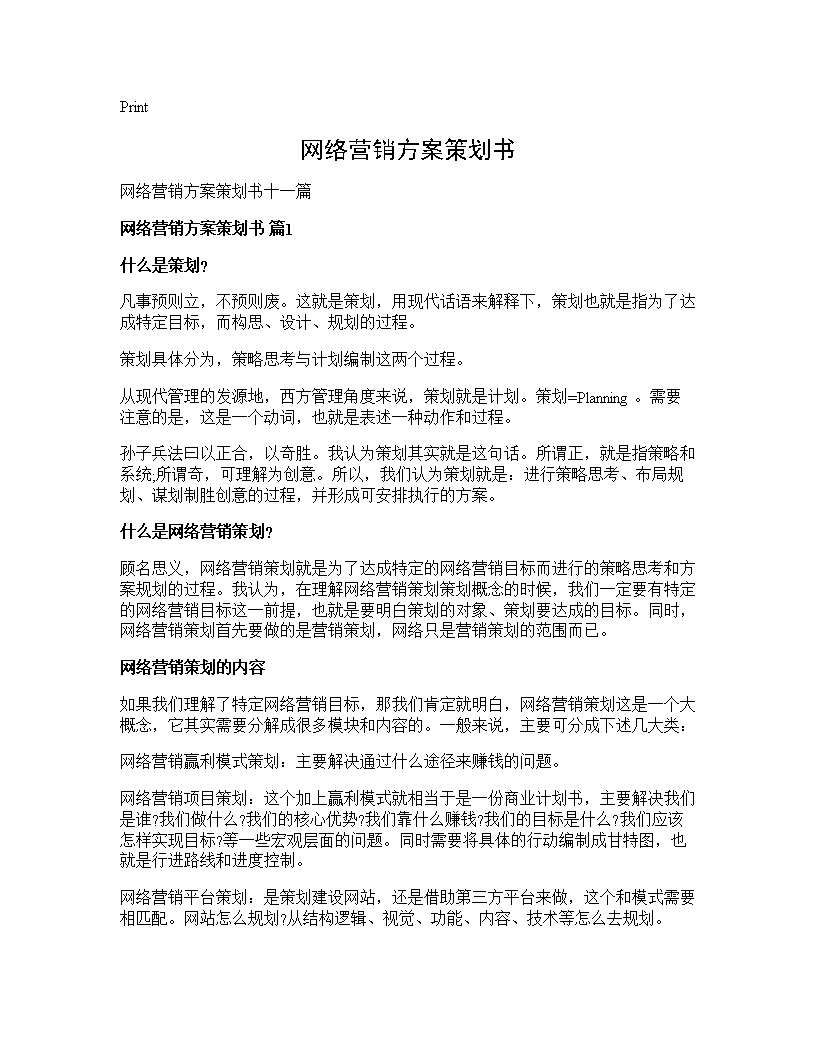 网络营销方案策划书