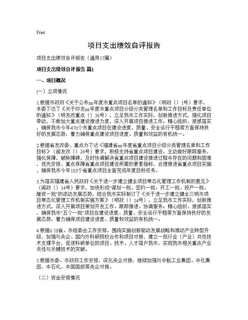 项目支出绩效自评报告17篇