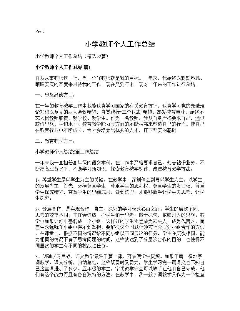 小学教师个人工作总结22篇