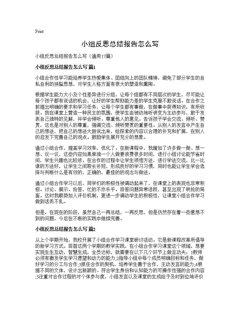 小组反思总结报告怎么写17篇