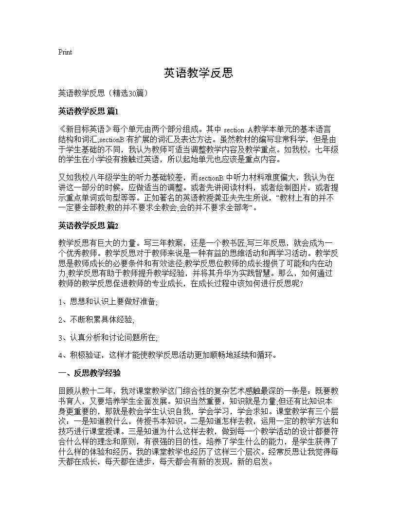 英语教学反思30篇