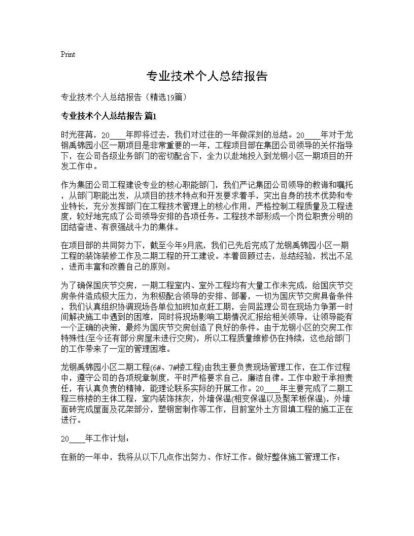 专业技术个人总结报告19篇