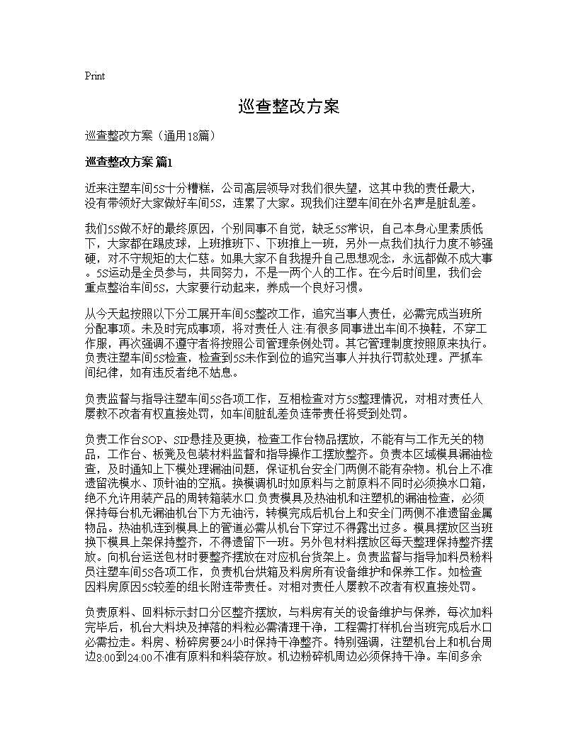 巡查整改方案18篇