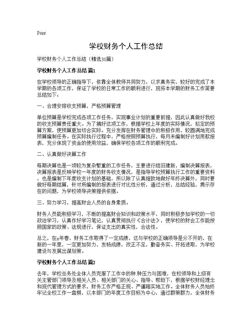 学校财务个人工作总结30篇