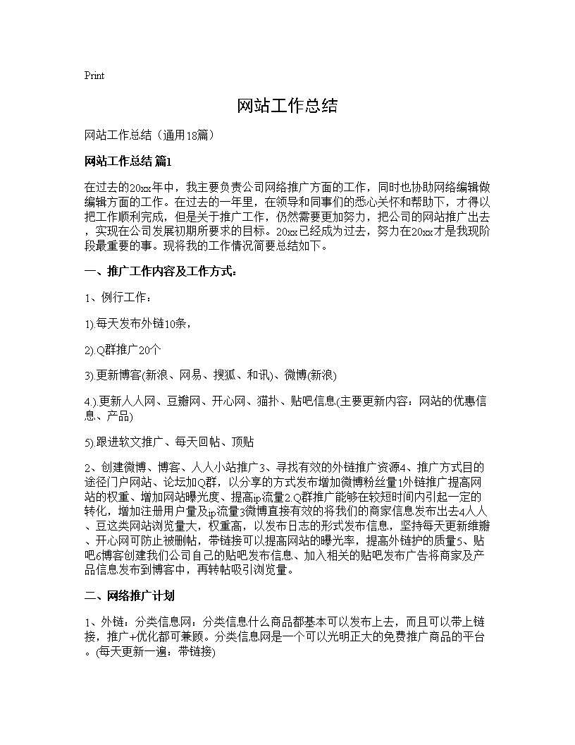 网站工作总结18篇