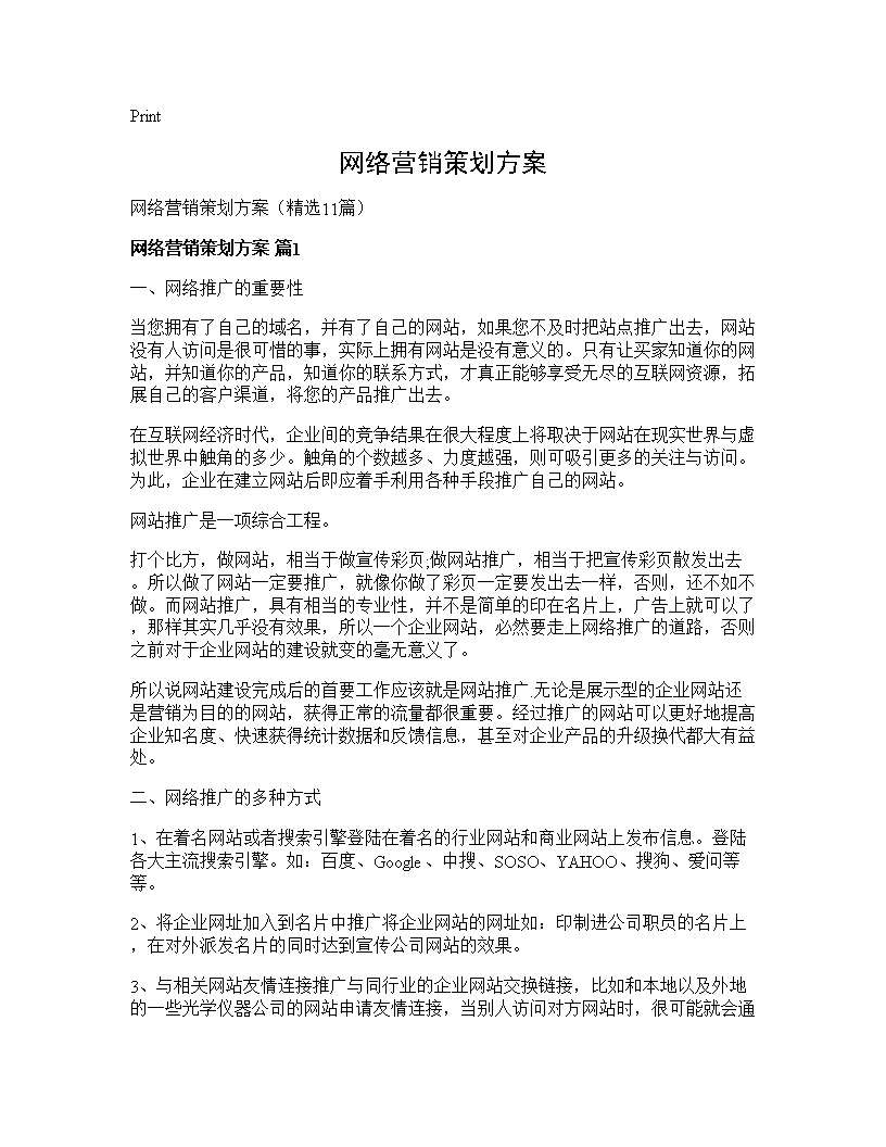 网络营销策划方案11篇