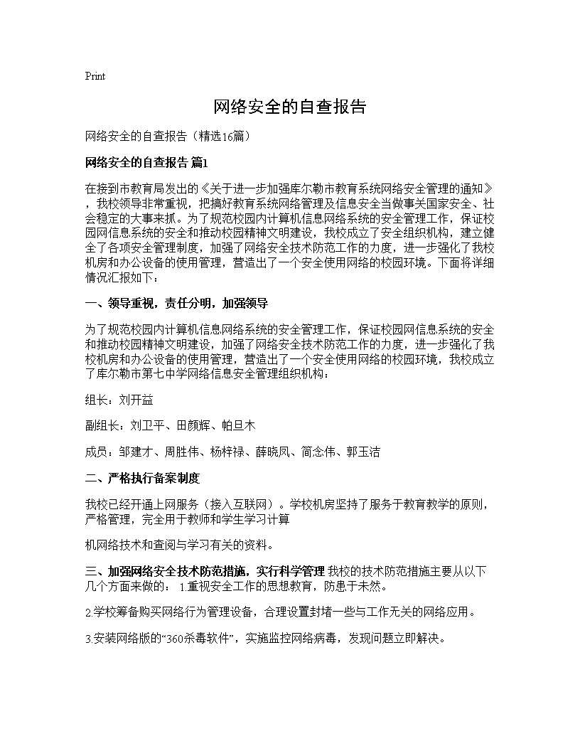 网络安全的自查报告16篇