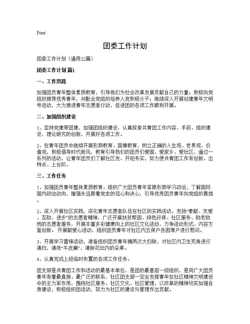 团委工作计划22篇