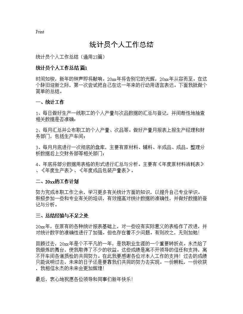 统计员个人工作总结23篇