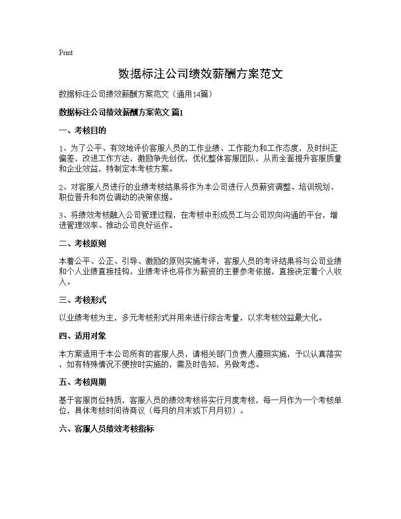 数据标注公司绩效薪酬方案范文14篇