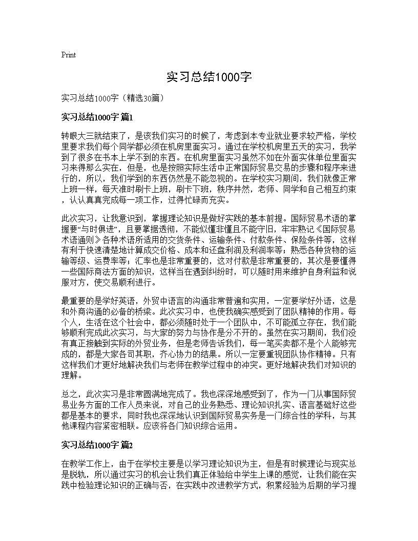 实习总结1000字30篇