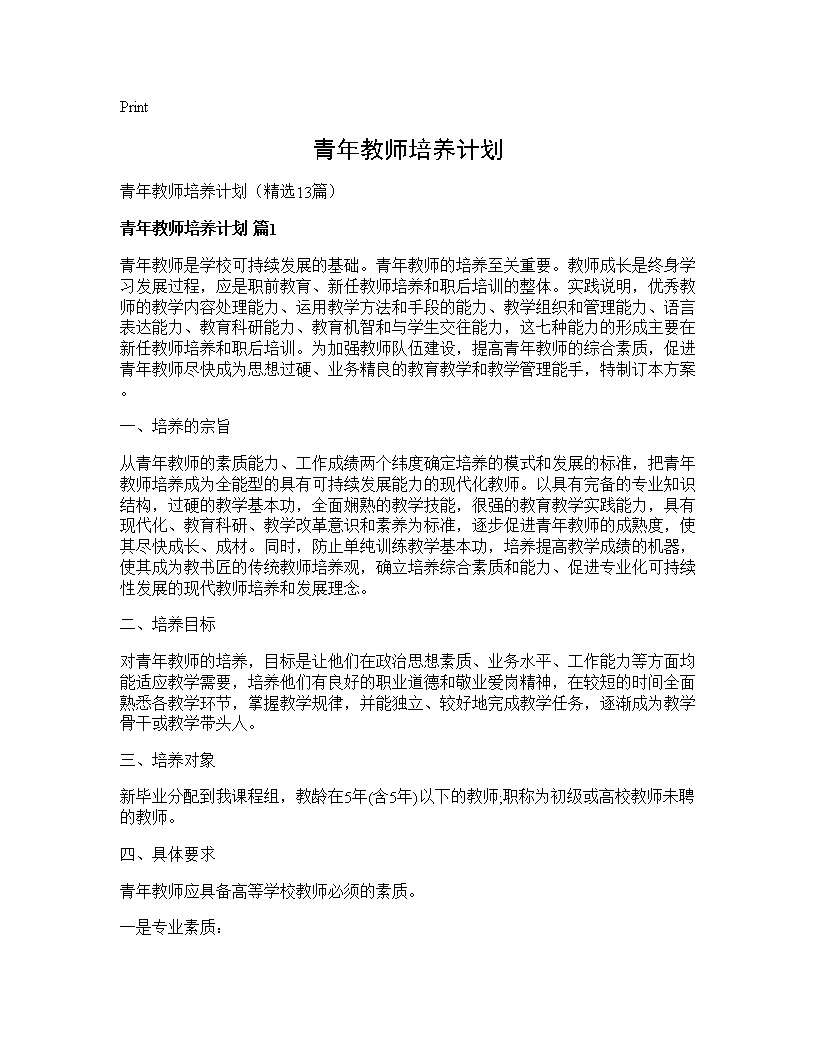 青年教师培养计划13篇