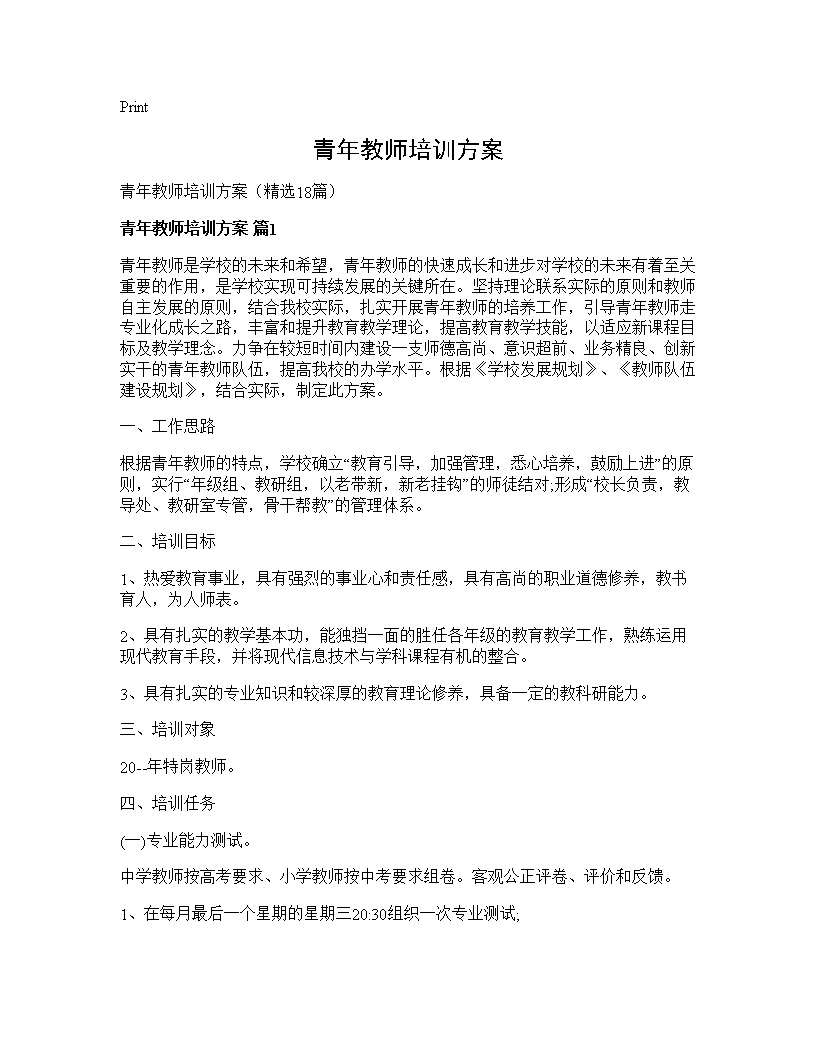 青年教师培训方案18篇