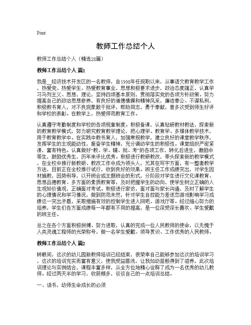 教师工作总结个人28篇