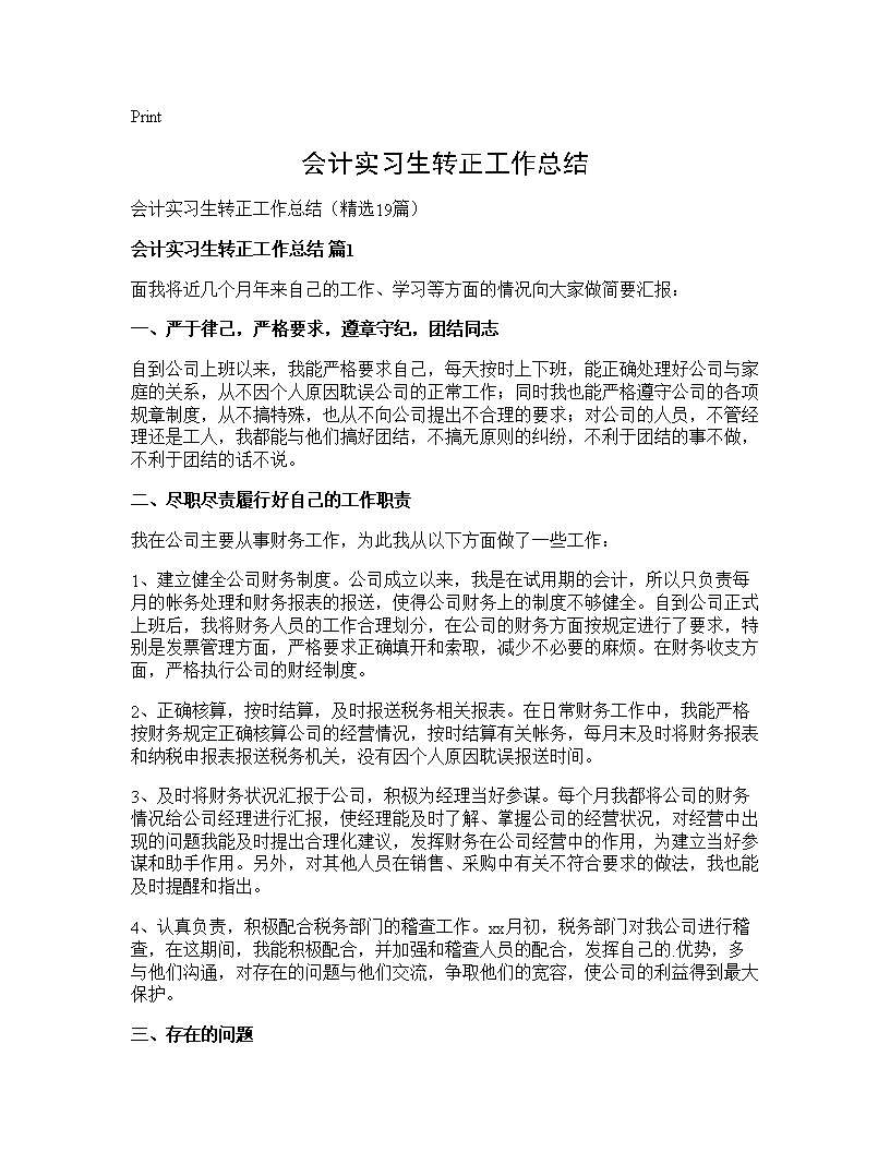 会计实习生转正工作总结 (共19页)