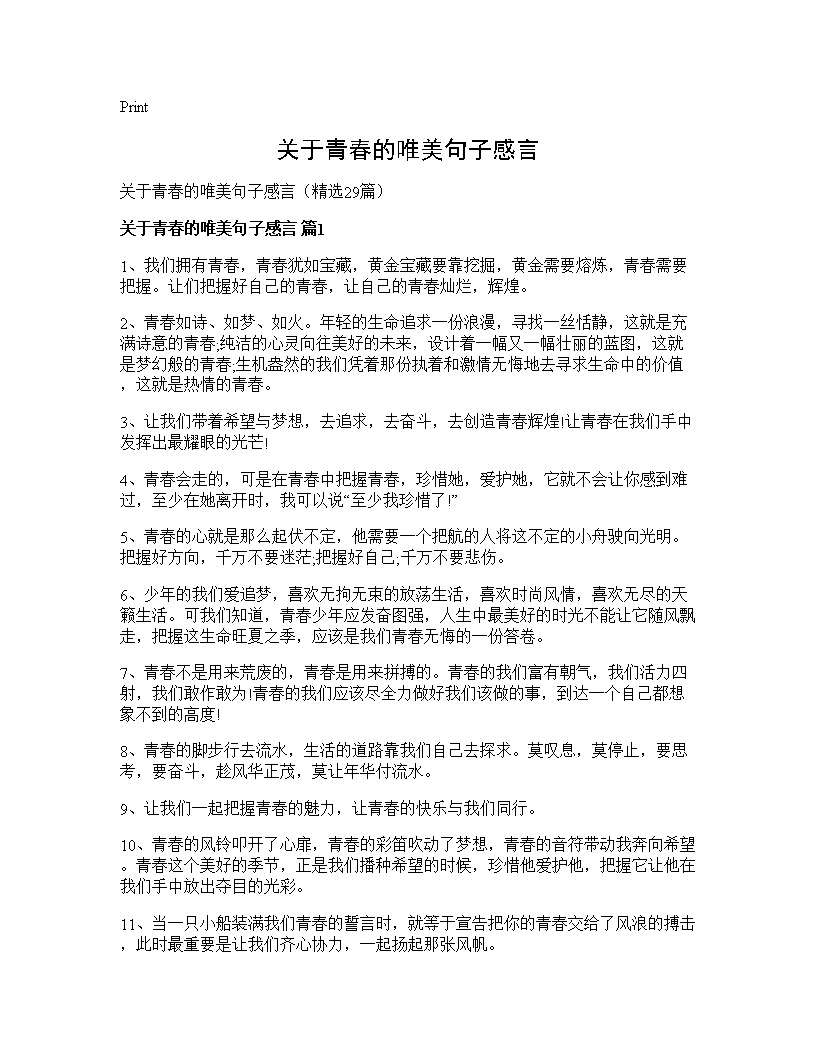 关于青春的唯美句子感言29篇