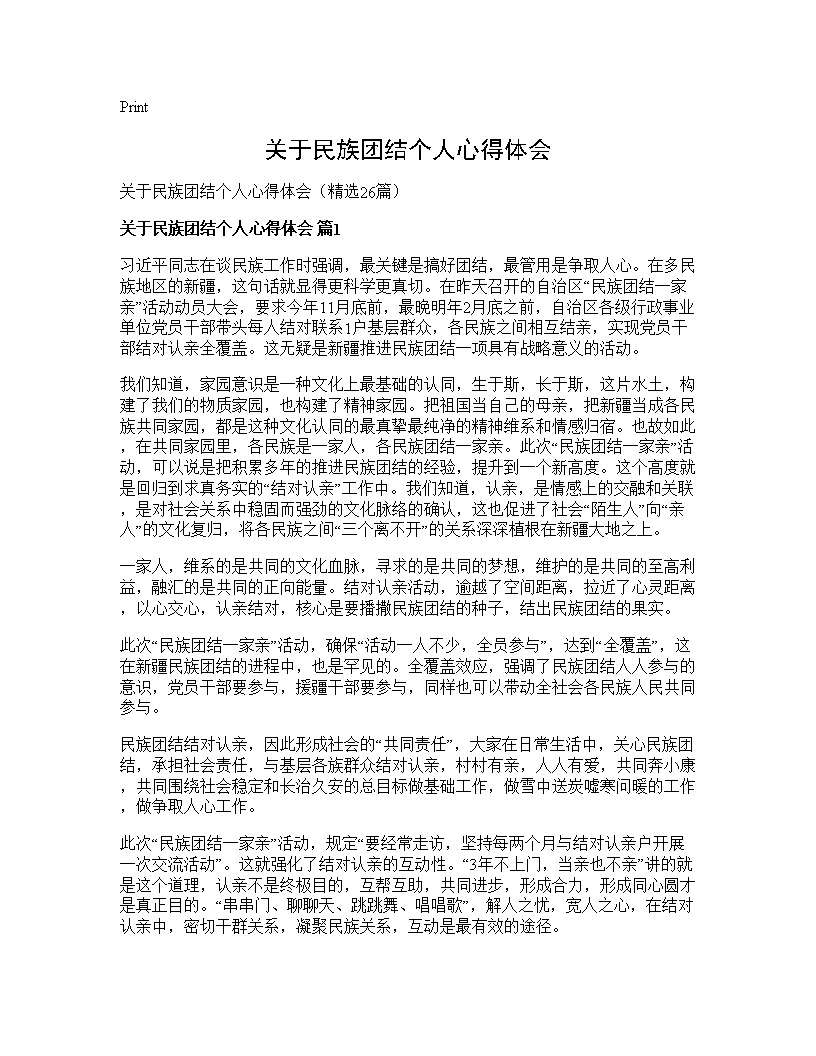 关于民族团结个人心得体会26篇