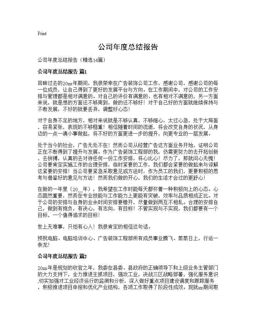 公司年度总结报告14篇