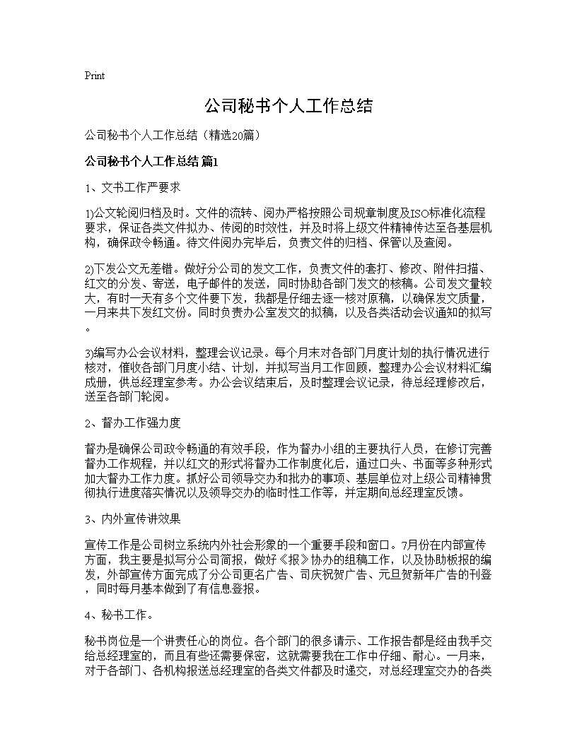 公司秘书个人工作总结20篇