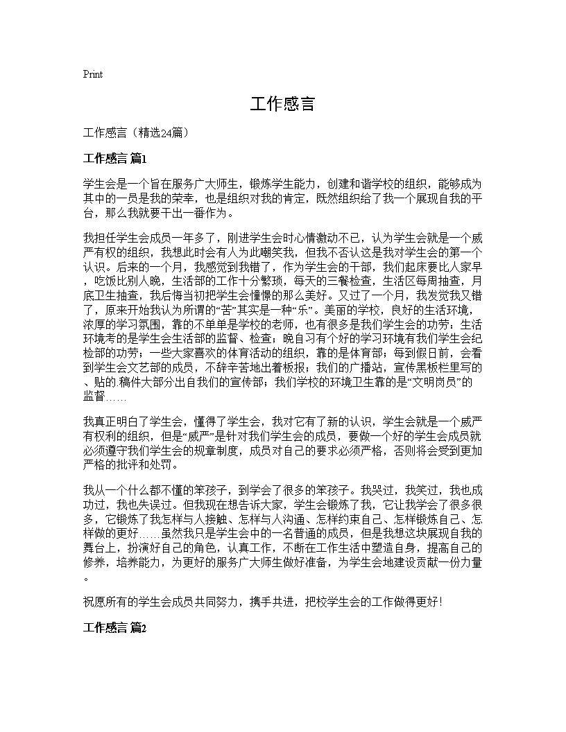 工作感言24篇