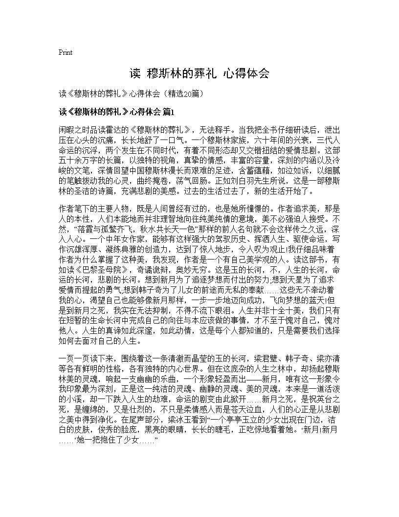 读《穆斯林的葬礼》心得体会20篇