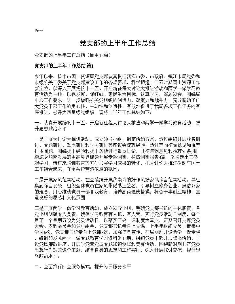 党支部的上半年工作总结12篇