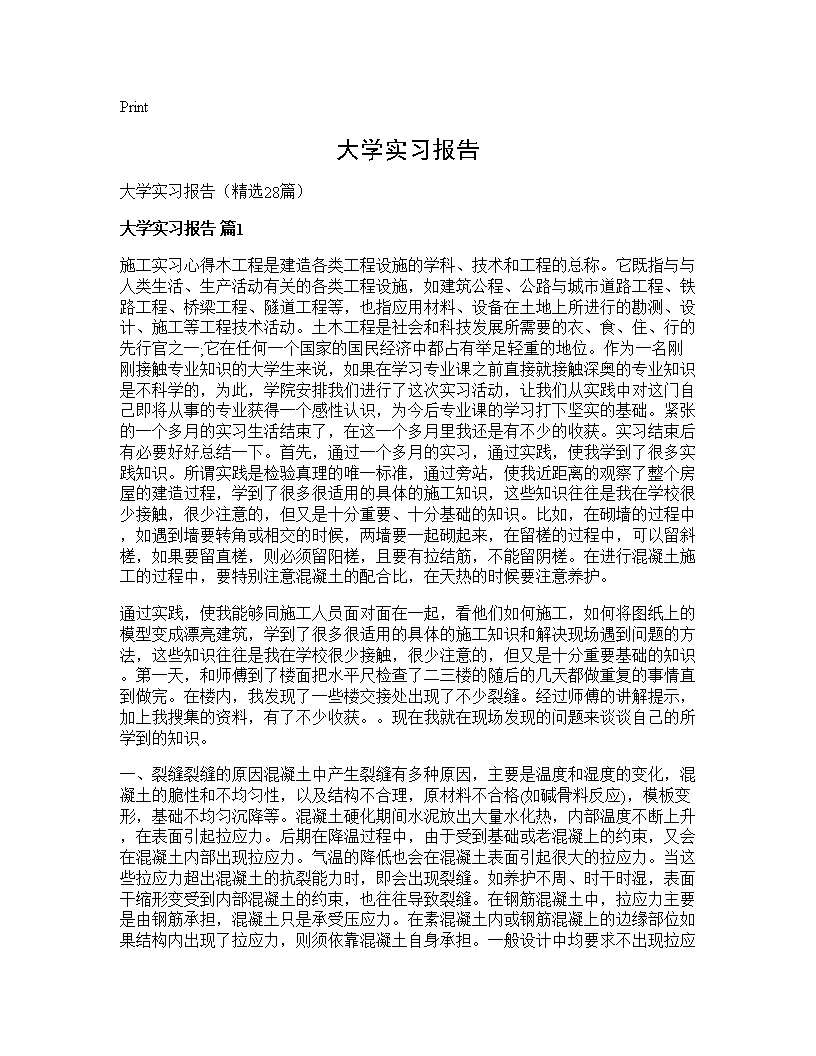 大学实习报告28篇