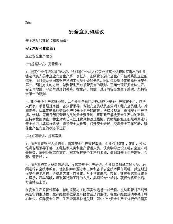 安全意见和建议30篇