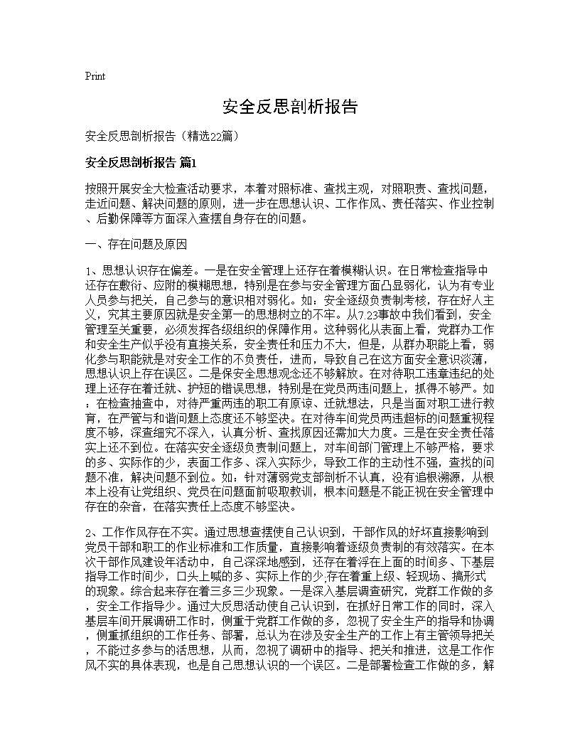 安全反思剖析报告22篇