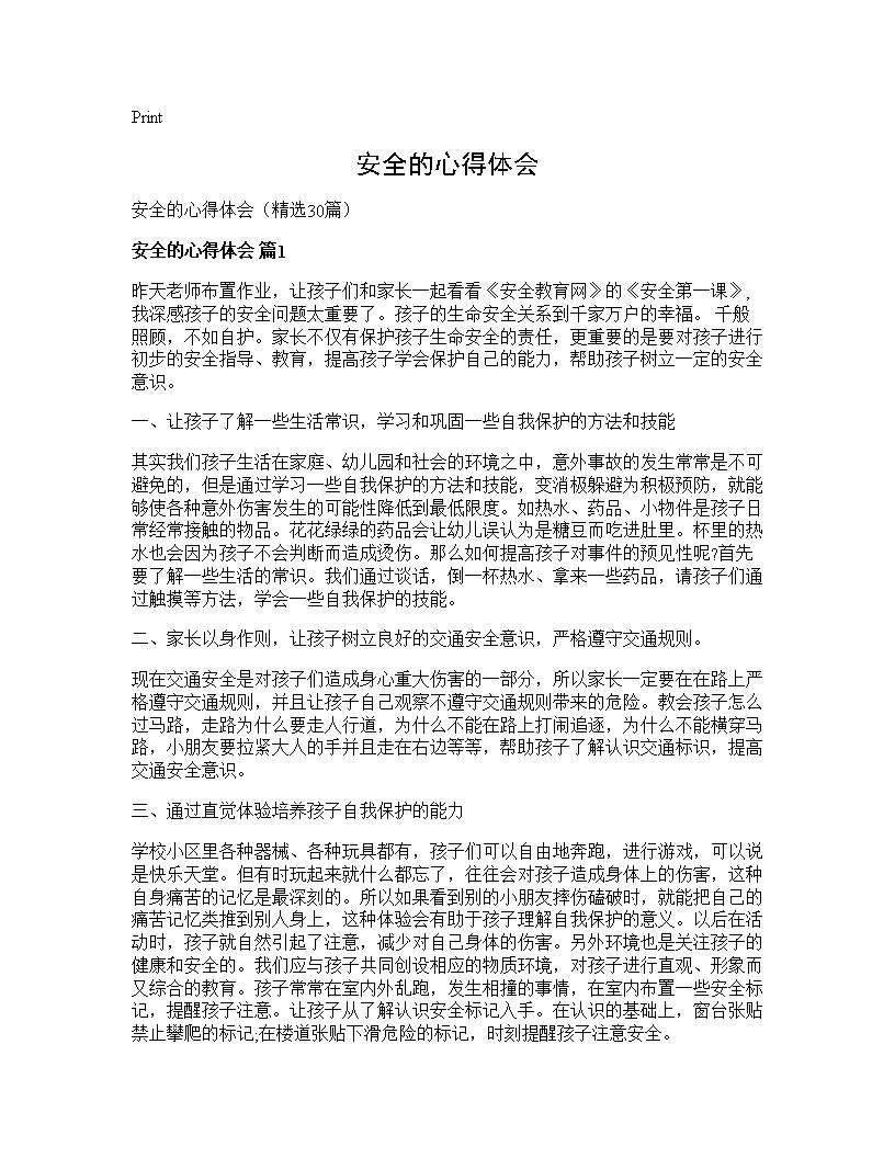 安全的心得体会30篇