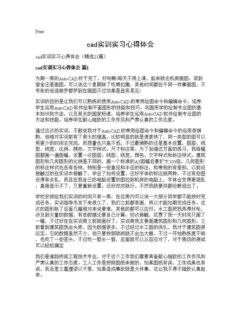 cad实训实习心得体会21篇