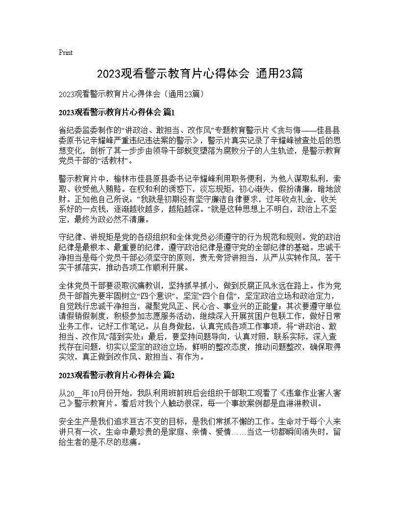 2025观看警示教育片心得体会(通用23篇)