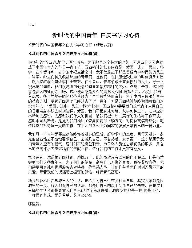 《新时代的中国青年》白皮书学习心得29篇