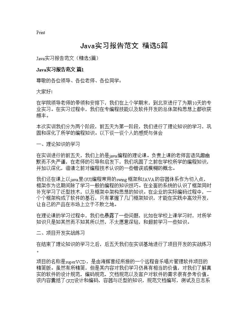 Java实习报告范文(精选5篇)